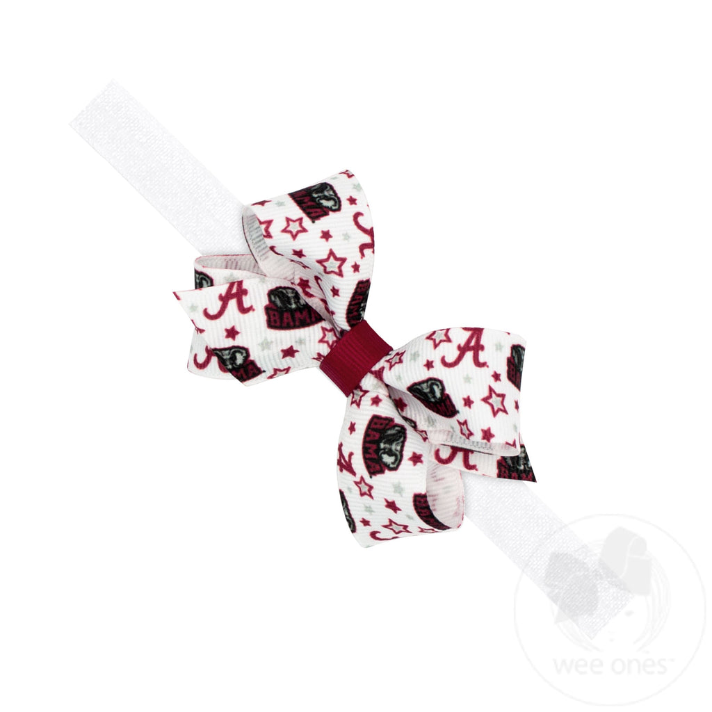 Mini Signature Collegiate Logo Print Grosgrain Hair Bow on Elastic Baby Band