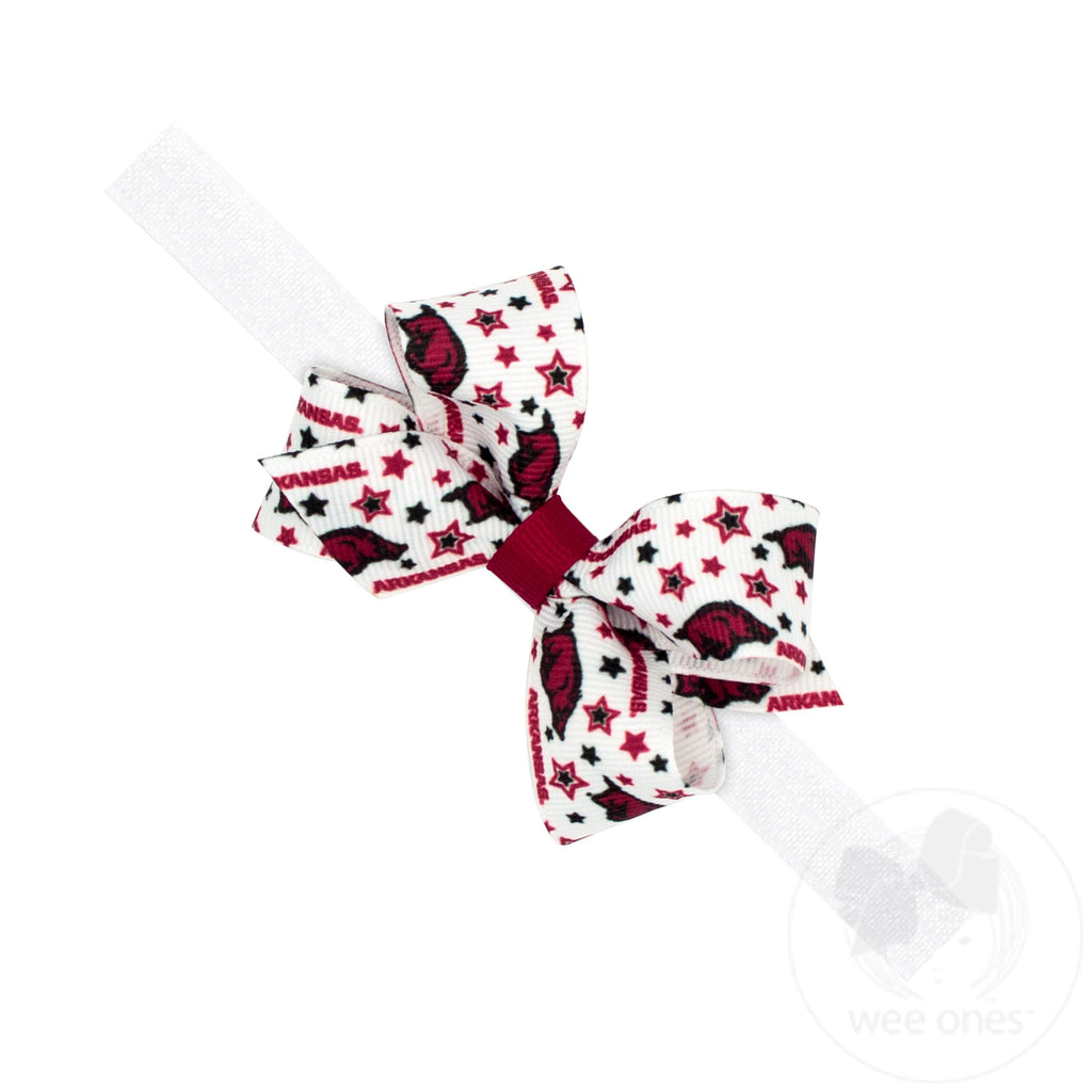 Mini Signature Collegiate Logo Print Grosgrain Hair Bow on Elastic Baby Band