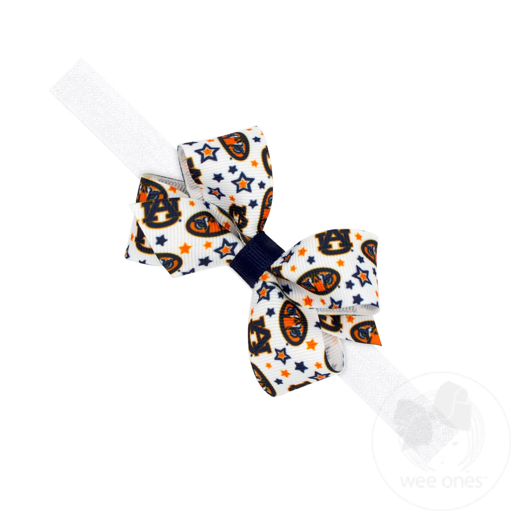 Mini Auburn Logo Print Hair Bow on Baby Band