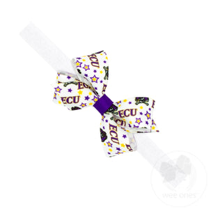 Mini Signature Collegiate Logo Print Grosgrain Hair Bow on Elastic Baby Band