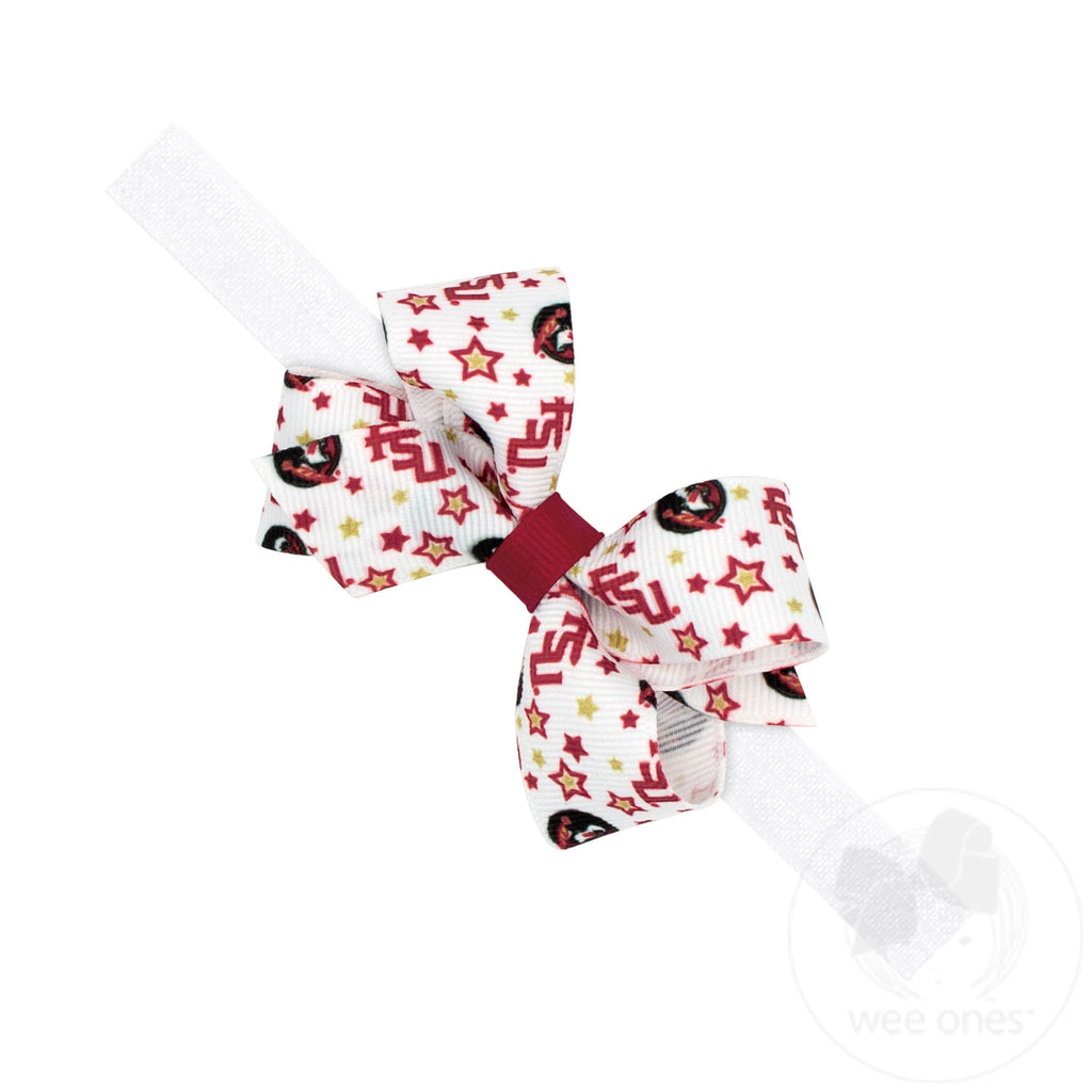 Mini Signature Collegiate Logo Print Grosgrain Hair Bow on Elastic Baby Band