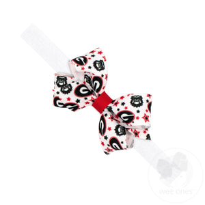 Georgia Mini Logo Print Grosgrain Hair Bow on Elastic Baby Band