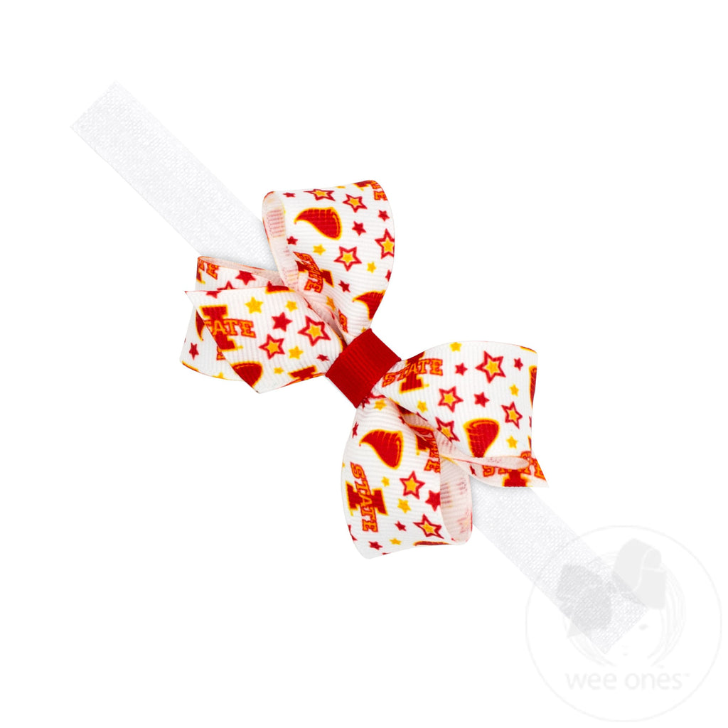 Mini Iowa State Logo Print Hair Bow on Baby Band