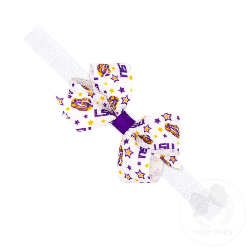 Mini Louisiana State Logo Print Hair Bow on Baby Band