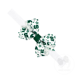 Michigan State Mini Logo Print Grosgrain Hair Bow on Elastic Baby Band
