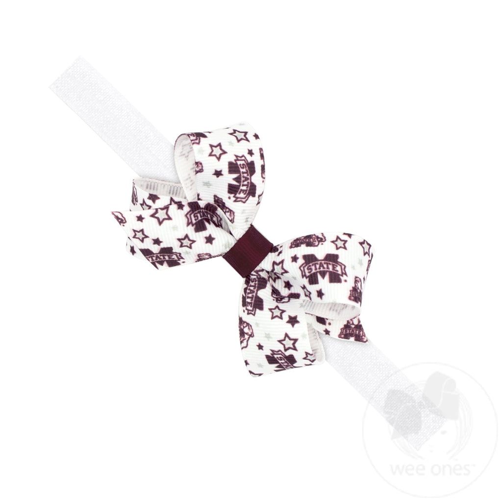Mini Mississippi State Logo Print Hair Bow on Baby Band