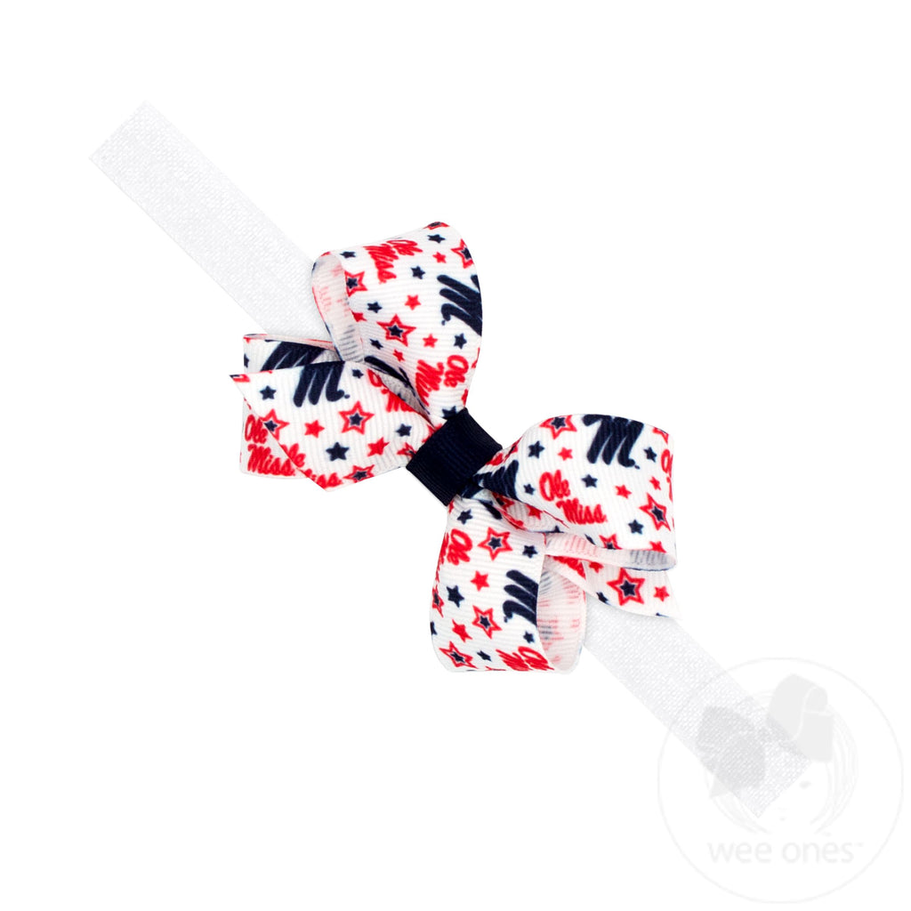 Mini Ole Miss Logo Print Hair Bow on Baby Band