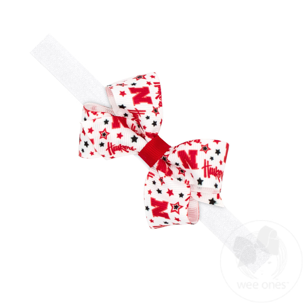 Mini Nebraska Logo Print Hair Bow on Baby Band