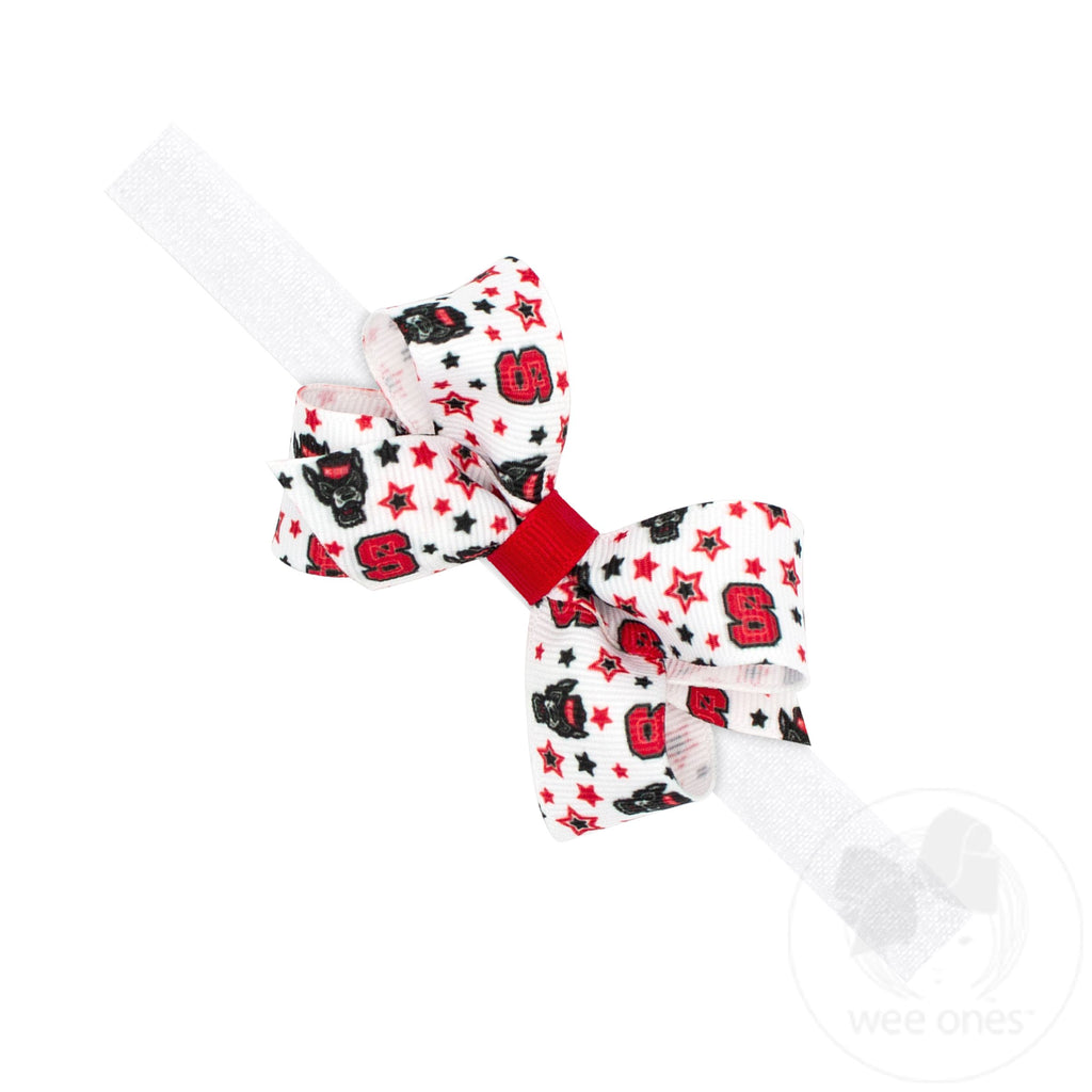 Mini North Carolina State Logo Print Hair Bow on Baby Band