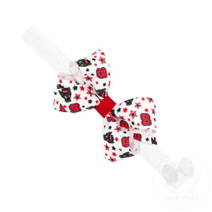 Mini North Carolina State Logo Print Hair Bow on Baby Band
