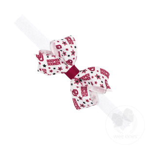 Oklahoma Mini Logo Print Grosgrain Hair Bow on Elastic Baby Band
