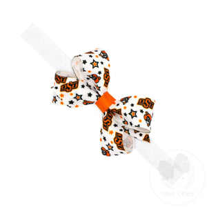 Oklahoma State Mini Logo Print Grosgrain Hair Bow on Elastic Baby Band