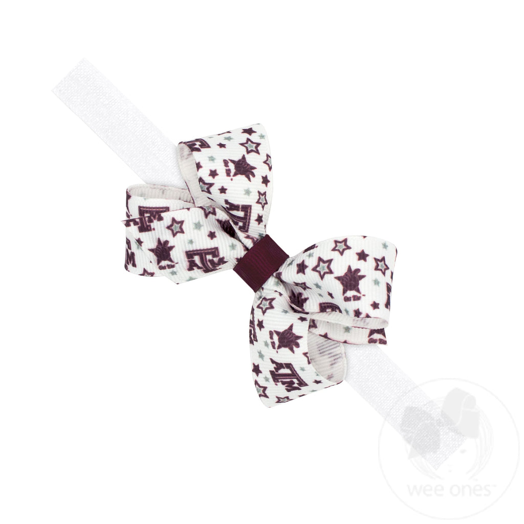 Mini Texas A&M Logo Print Hair Bow on Baby Band