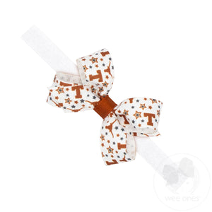 Mini Signature Collegiate Logo Print Grosgrain Hair Bow on Elastic Baby Band