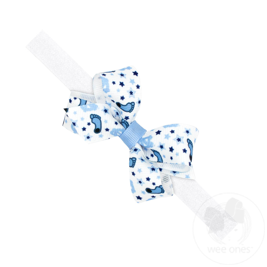 Mini North Carolina Logo Print Hair Bow on Baby Band
