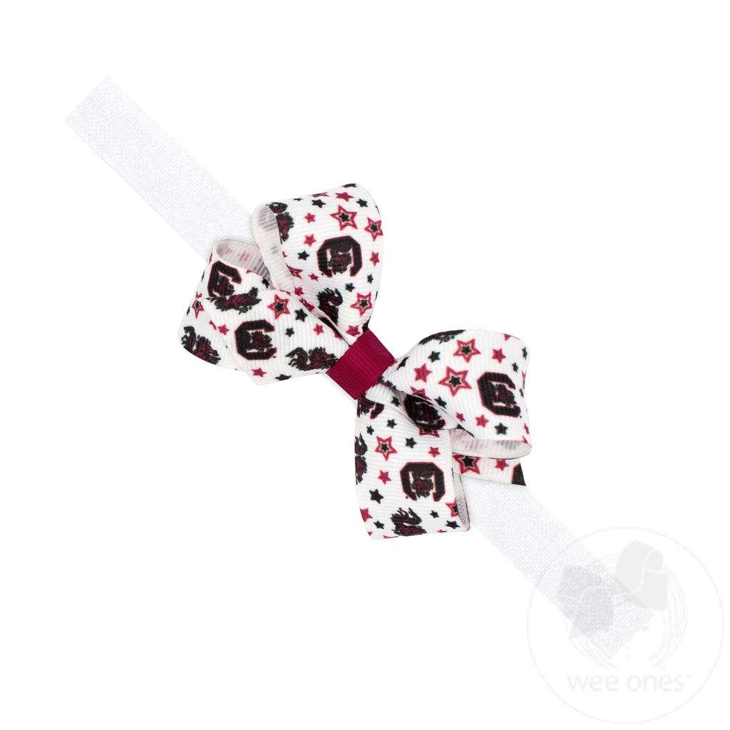 Mini South Carolina Logo Print Hair Bow on Baby Band