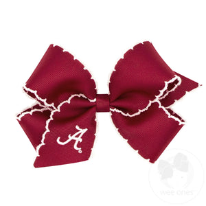 Medium Grosgrain Hair Bow with Moonstitch Edge and Embroidered Collegiate Logo