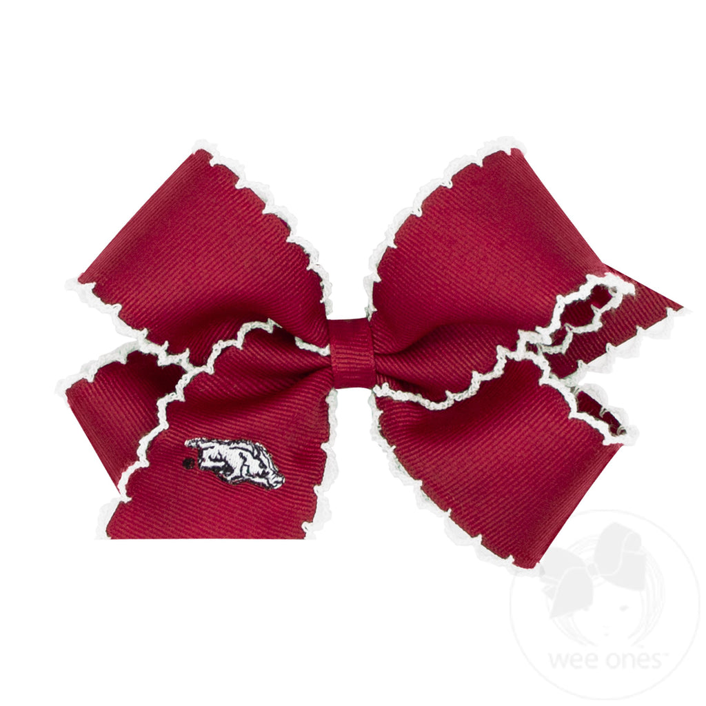 Medium Grosgrain Hair Bow with Moonstitch Edge and Embroidered Collegiate LogO