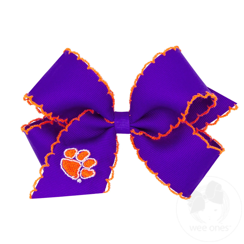 Medium Grosgrain Hair Bow with Moonstitch Edge and Embroidered Collegiate Logo