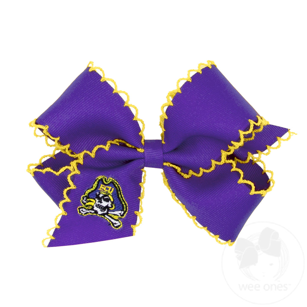 Medium Grosgrain Hair Bow with Moonstitch Edge and Embroidered Collegiate Logo
