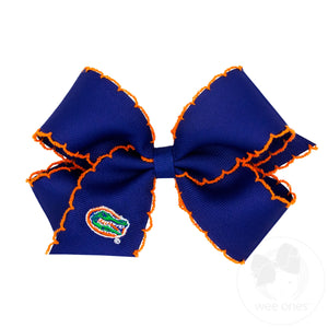 Medium Grosgrain Hair Bow with Moonstitch Edge and Embroidered Collegiate Logo
