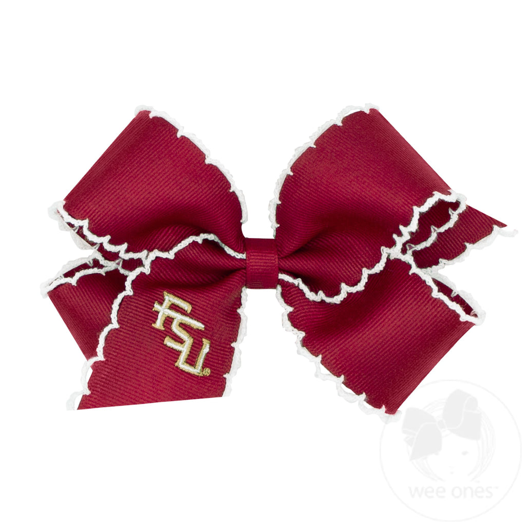 Medium Grosgrain Hair Bow with Moonstitch Edge and Embroidered Collegiate Logo