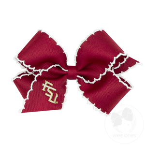 Medium Grosgrain Hair Bow with Moonstitch Edge and Embroidered Collegiate Logo