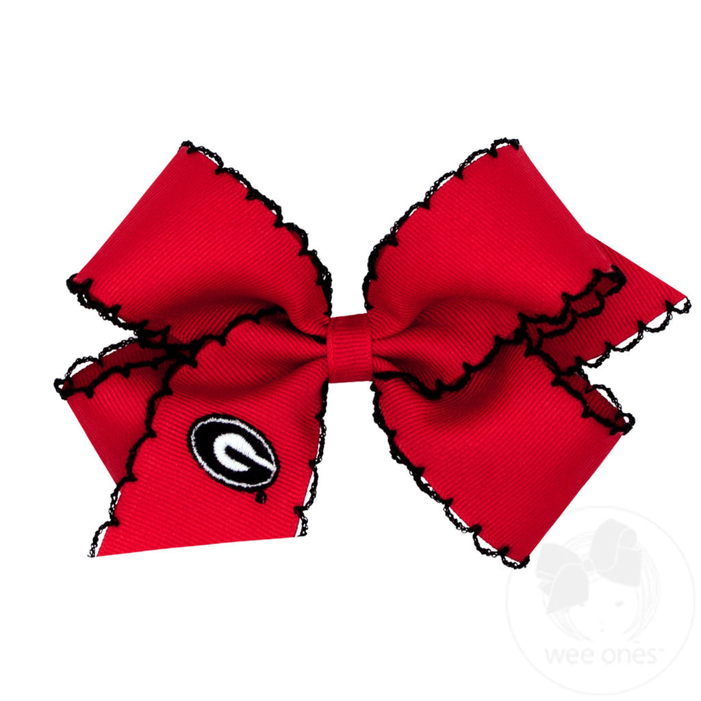 Medium Grosgrain Hair Bow with Moonstitch Edge and Embroidered Collegiate Logo