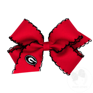 Georgia Medium Moonstitch Edge Grosgrain Hair Bow with Embroidered Logo