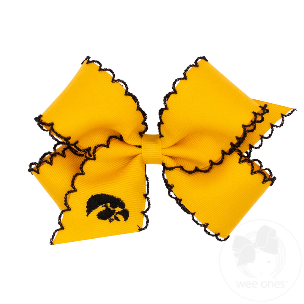 Medium Grosgrain Hair Bow with Moonstitch Edge and Embroidered Collegiate Logo