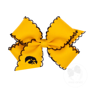 Medium Grosgrain Hair Bow with Moonstitch Edge and Embroidered Collegiate Logo