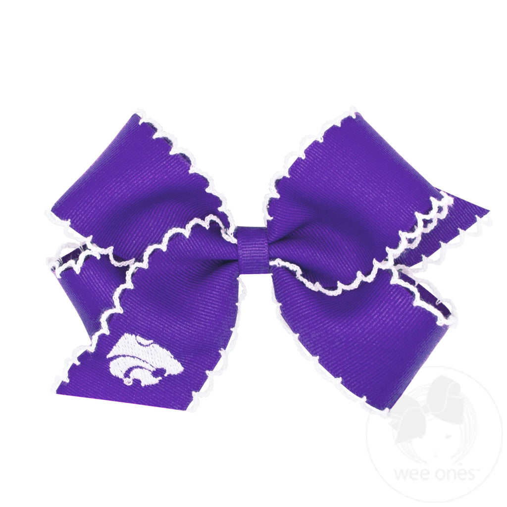 Medium Grosgrain Hair Bow with Moonstitch Edge and Embroidered Collegiate Logo