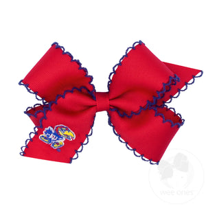 Medium Grosgrain Hair Bow with Moonstitch Edge and Embroidered Collegiate Logo