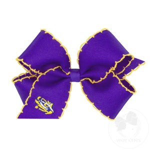 Medium Grosgrain Hair Bow with Moonstitch Edge and Embroidered Collegiate Logo