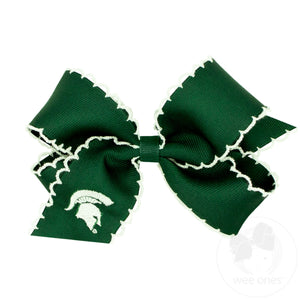 Medium Grosgrain Hair Bow with Moonstitch Edge and Embroidered Collegiate Logo