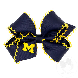 Medium Grosgrain Hair Bow with Moonstitch Edge and Embroidered Collegiate Logo