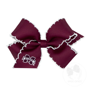 Medium Grosgrain Hair Bow with Moonstitch Edge and Embroidered Collegiate Logo