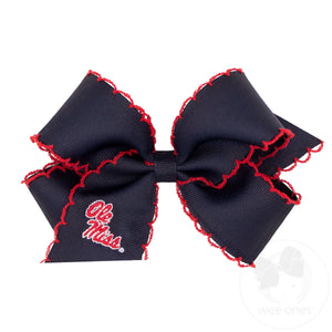 Medium Grosgrain Hair Bow with Moonstitch Edge and Embroidered Collegiate Logo