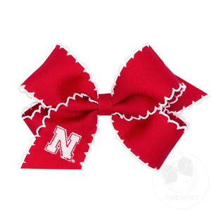 Medium Grosgrain Hair Bow with Moonstitch Edge and Embroidered Collegiate Logo