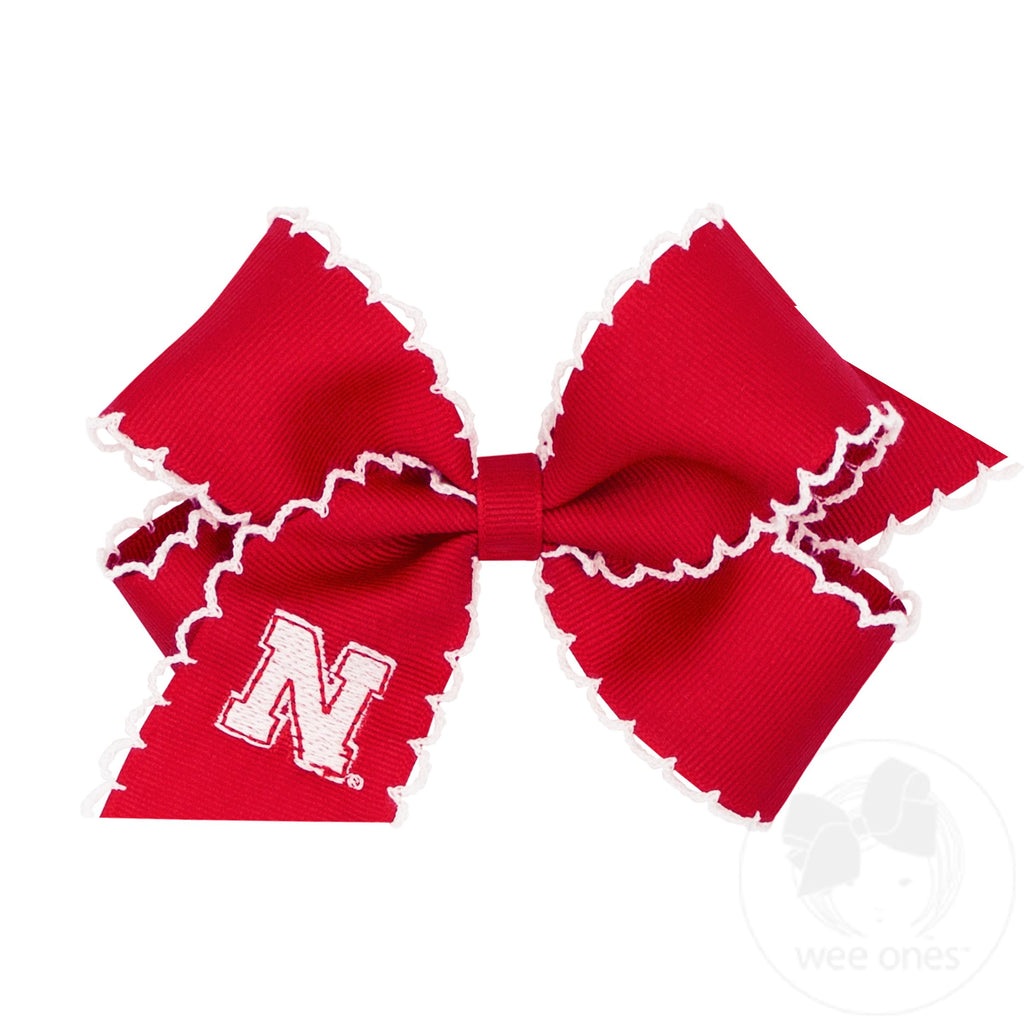 Medium Grosgrain Hair Bow with Moonstitch Edge and Embroidered Collegiate Logo