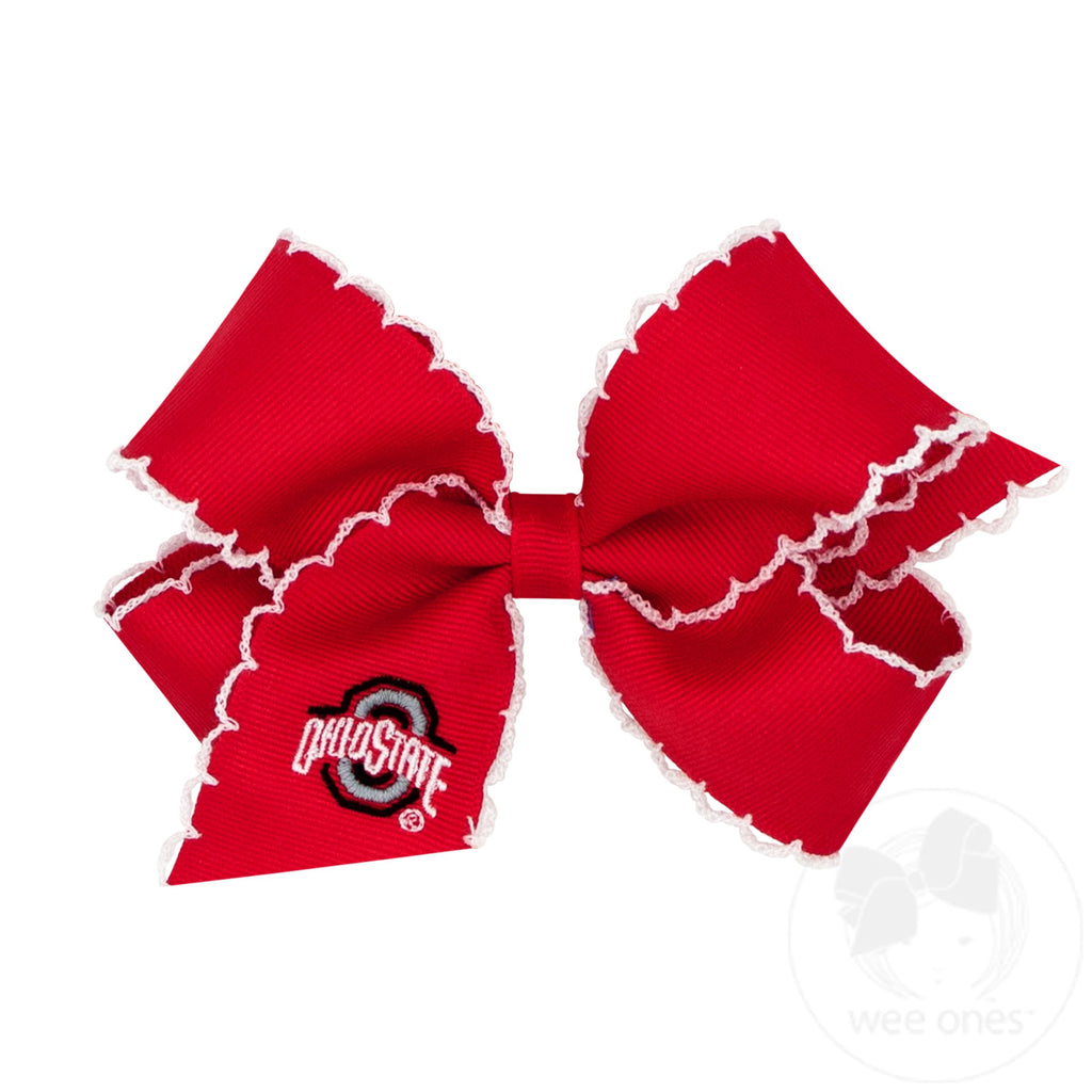 Medium Grosgrain Hair Bow with Moonstitch Edge and Embroidered Collegiate Logo
