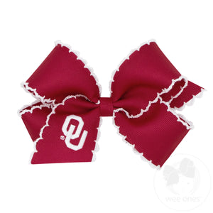 Medium Grosgrain Hair Bow with Moonstitch Edge and Embroidered Collegiate Logo