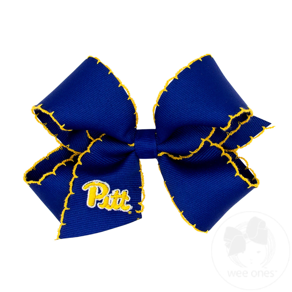 Medium Grosgrain Hair Bow with Moonstitch Edge and Embroidered Collegiate Logo