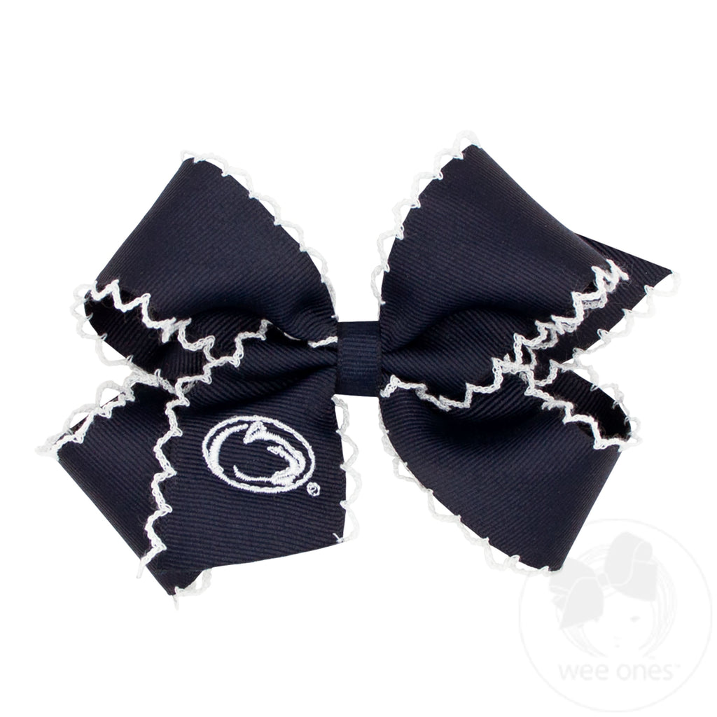 Medium Grosgrain Hair Bow with Moonstitch Edge and Embroidered Collegiate Logo