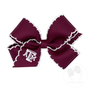 Texas A&M Medium Moonstitch Edge Grosgrain Hair Bow with Embroidered Logo