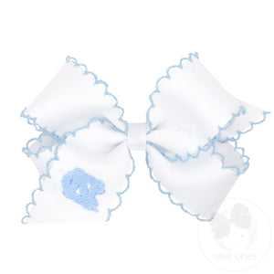 Medium Grosgrain Hair Bow with Moonstitch Edge and Embroidered Collegiate Logo