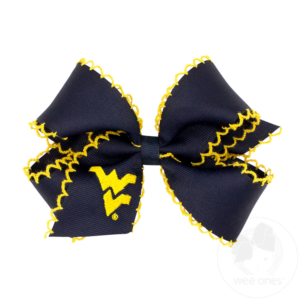 Medium Grosgrain Hair Bow with Moonstitch Edge and Embroidered Collegiate Logo