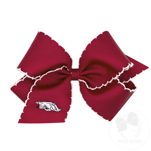 King Grosgrain Hair Bow with Moonstitch Edge and Embroidered Collegiate Logo