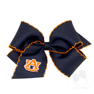 King Grosgrain Hair Bow with Moonstitch Edge and Embroidered Collegiate Logo