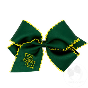 King Grosgrain Hair Bow with Moonstitch Edge and Embroidered Collegiate Logo